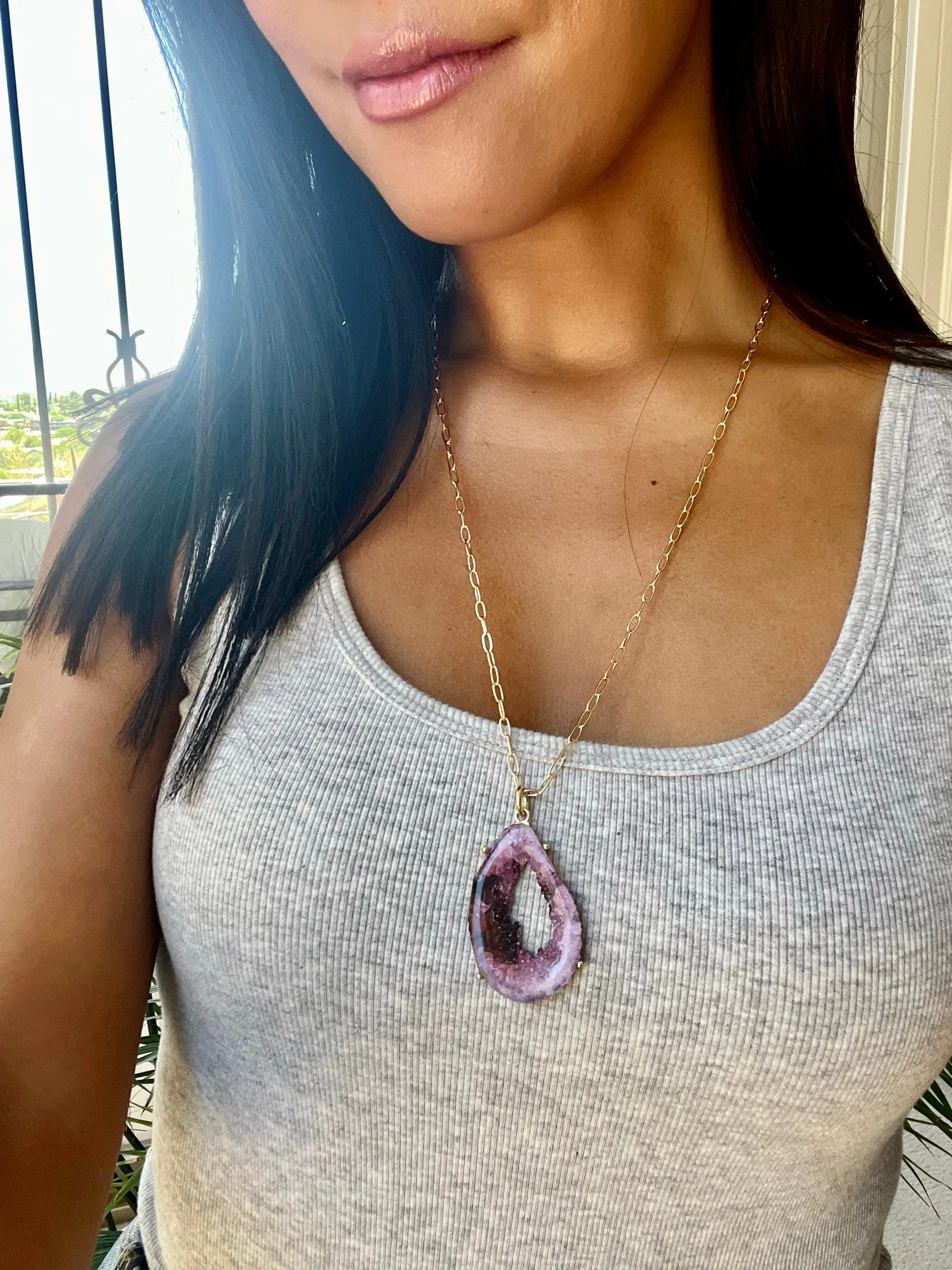 Wanderlust Raw Agate Druzy Long Necklace - 2 colors